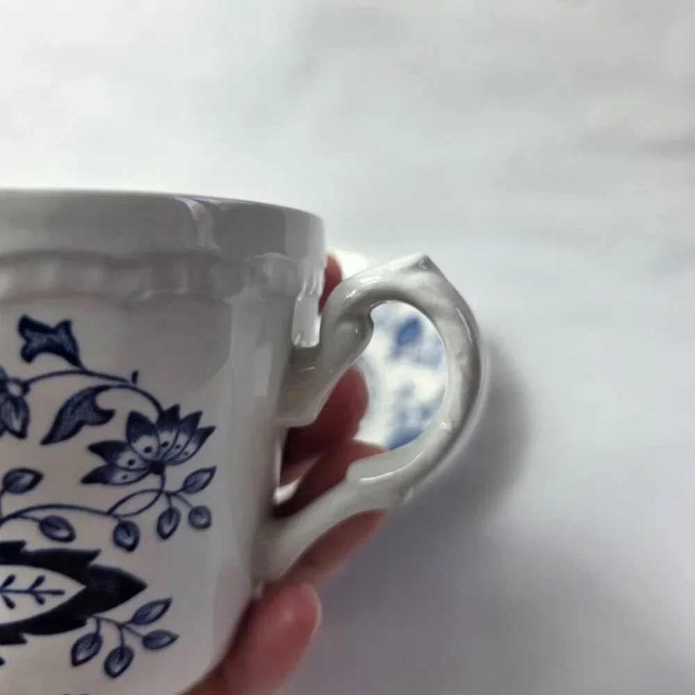 Wedgwood Blue Heritage Cup and Saucers (1 Cup 2 Saucers) White Blue Onion Design